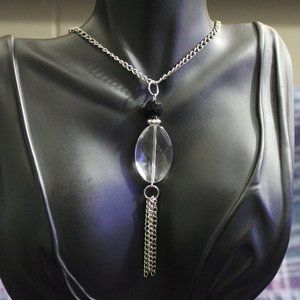Silver-tone Black and White Acrylic Drop Necklace